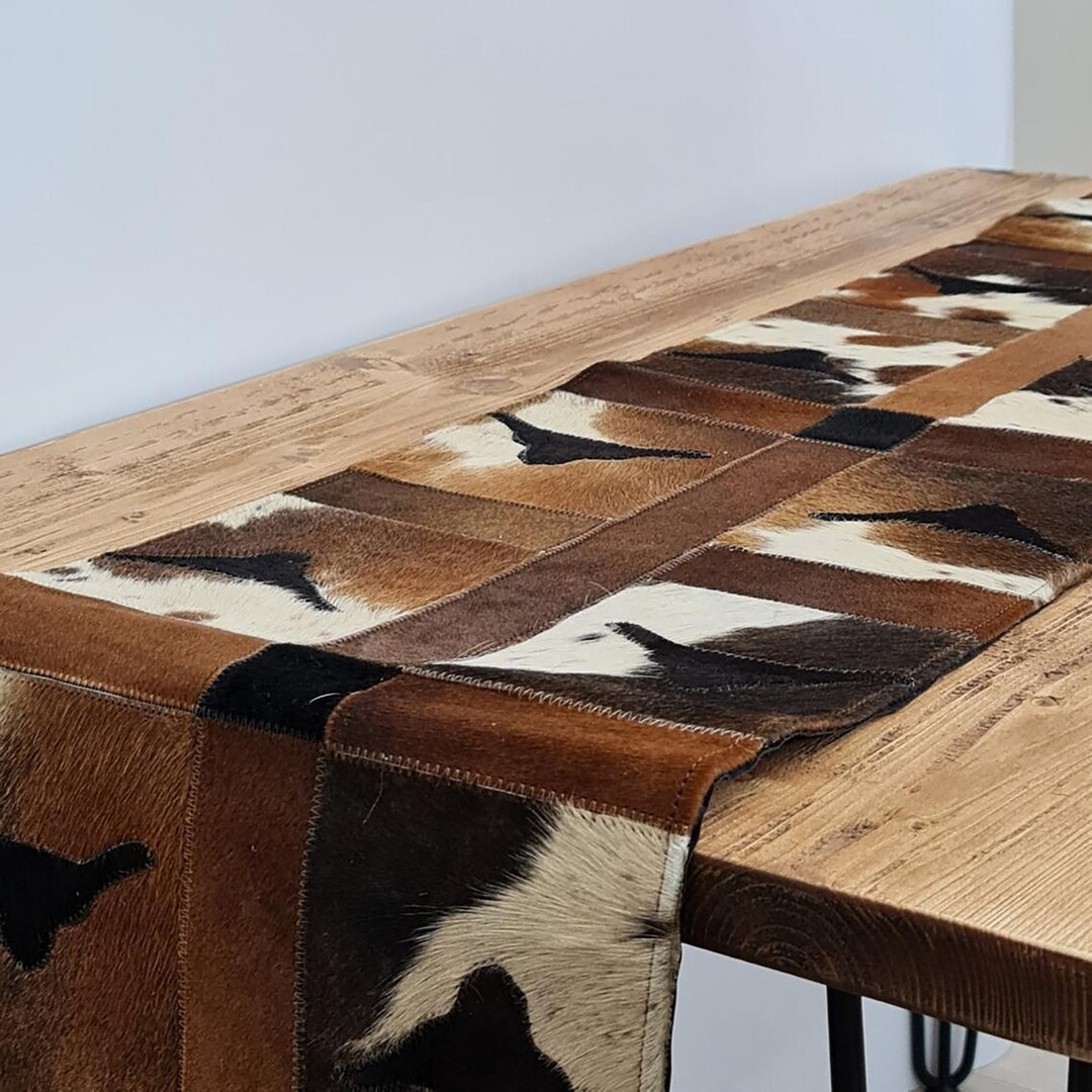 Natural Cowhide Patchwork Table Runner Handmade Cowhide Table Runner