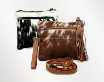 Natural Hair-on Leather Crossbody Bag with Strap | Real COWHIDE LEATHER Wristlet bag for Women | Ladies Shoulder Bag | Handbag for Females