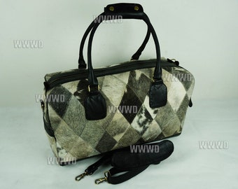 Cowhide Leather Duffle Bag | Natural Hair-on Leather Weekender Bag | Duffel Travel Bag | Gym Bag | Sports Bag | Luggage Bag | Overnight Bag