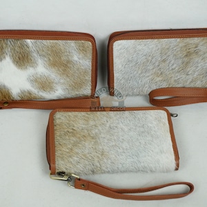 Bolso de mano de cuero de vaca / Cartera de embrague de cuero real / Bolso de pulsera de embrague de damas / Bolso de mano de mujer con titulares de tarjetas / Regalo para ella