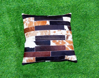 Cowhide Leather Patchwork Pillow Covers – Handmade, Premium Cushion cases , Natural Decorative pillow covers for Modern Home & Living Spaces
