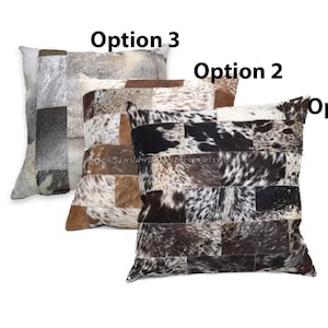 Cowhide Patchwork Pillow Covers | Real Hair on Leather | Natural Cow Skin Patchwork Cushion Cases | Handmade Cowhide Patchwork Pillow Cases