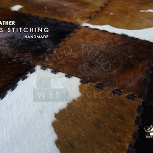 Natural Cowhide Patchwork Rug | Handmade Cowhide Carpet | Home Décor Cow Skin Rug | Hair-on-Leather Patchwork Rug | Cowhide Hallway Runner image 4