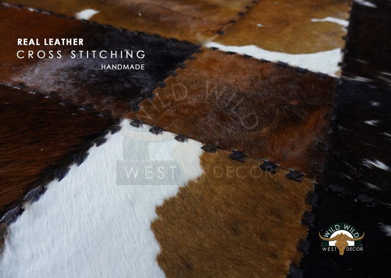 Natural Cowhide Patchwork Rug | Handmade Cowhide Carpet | Home Décor Cow Skin Rug | Hair-on-Leather Patchwork Rug | Cowhide Hallway Runner image 4