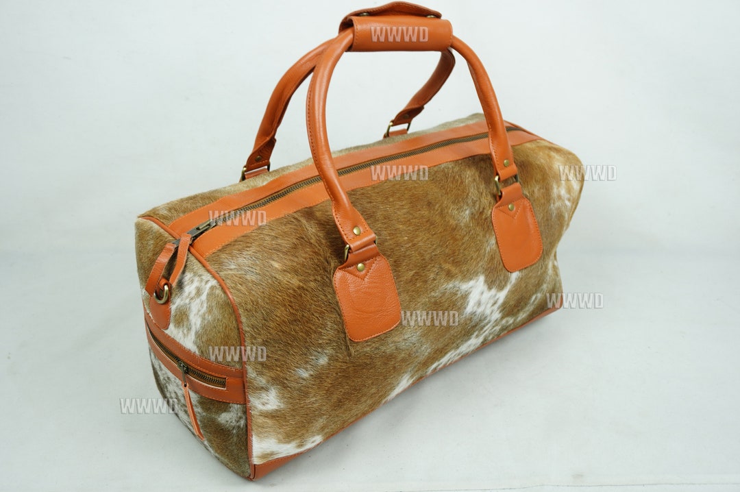 Cowhide Leather Duffle Bag Natural Hairon Leather Weekender Bag Duffel