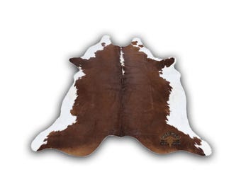 Natural Brown White Cowhide Area Rug | Real Hair-on Leather Home Decor