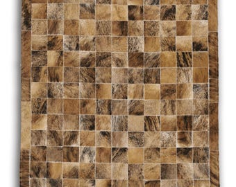 Natural Cowhide Patchwork Rug | Handmade Home Décor Cow Skin Carpet | Hair-on-Leather Patchwork Rug | 4 X 6 ft