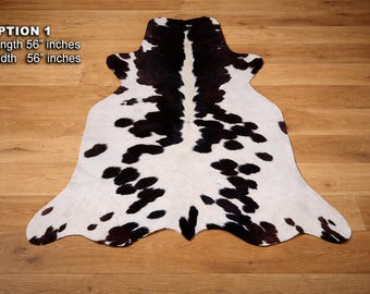 Black White real hair on cowhide leather area rugs | Exact as Pictures