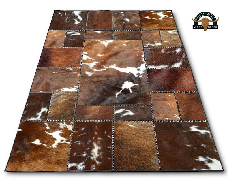 Natural Cowhide Patchwork Rug | Handmade Cowhide Carpet | Home Décor Cow Skin Rug | Hair-on-Leather Patchwork Rug | Cowhide Hallway Runner image 2