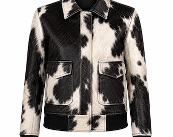 Chaqueta de piel de vaca con pelo para mujer, abrigo western de cuero genuino, prendas exteriores en negro, blanco y marrón, moda hecha a mano.