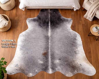 Natural Gray White Cowhide Area Rug | Hair-on Leather Rug, Soft Interior Décor