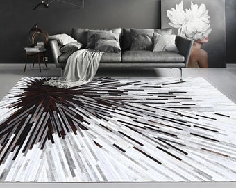 Natural Cowhide Patchwork Rug | Handmade Cowhide Carpet | Home Décor Cow Skin Rug | Hair-on-Leather Patchwork Rug | Cowhide Hallway Runner