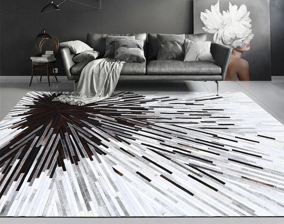 Natural Cowhide Patchwork Rug | Handmade Cowhide Carpet | Home Décor Cow Skin Rug | Hair-on-Leather Patchwork Rug | Cowhide Hallway Runner
