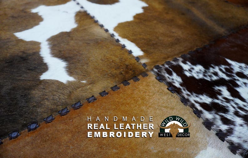 Natural Cowhide Patchwork Rug | Handmade Cowhide Carpet | Home Décor Cow Skin Rug | Hair-on-Leather Patchwork Rug | Cowhide Hallway Runner image 3