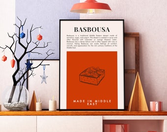 Basbousa Middle Eastern  Food Poster Wall Art For Kitchen Art Decor Living Room Print Modern Trendy Retro Kitchen Sign Preppy Wall Art