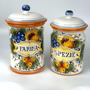 Toscana Frutta Adega de especiarias Toscana Itália Pintada à mão Cerâmica Farina Spezie Ceramiche d'Arte Parrini Vasilha de armazenamento de cozinha tradicional