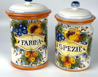 Toscana Frutta Spice Cellar Tuscany Italy Hand-Painted Ceramic Farina Spezie Ceramiche d&#39;Arte Parrini Kitchen Storage Canister Traditional