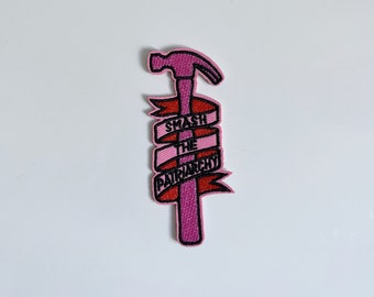 Smash the Patriarchy Feminist Patch – Bold Statement Embroidered Iron On Sew On Badge for Jackets & Bags