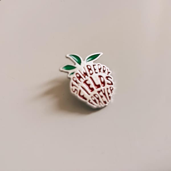 Strawberry Fields Forever Pin • Retro Strawberry Brooch • Music Lover Gift • Cute Enamel Style Lapel Pin • Beatles Inspired Accessory