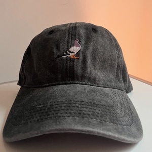 Cap Taube stone washed Mütze pigeon Baseballcap Käppi Vintage Look Brieftaube Dad Hat Schwarz