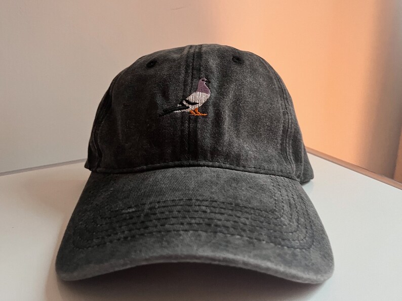 Cap Taube stone washed Mütze pigeon Baseballcap Käppi Vintage Look Brieftaube Dad Hat Schwarz