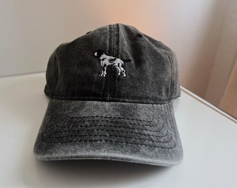 Dog embroidery cap stone washed vintage look hat cap dog print