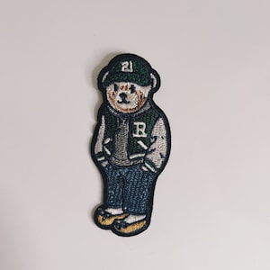 Adorable College-Style Teddy Bear Iron-On Patch – Vintage Embroidered Design for Jackets, Bags & Accessories