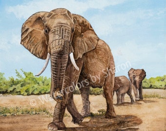 African Safari Watercolor Art Print | wall art | home decor | animal print | elephant | wildlife art | watercolor painting