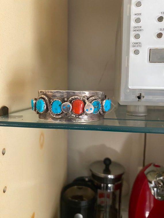 Vintage Zuni snake, turquoise cuff bracelet - image 2