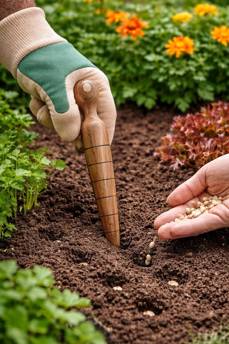Using A Dibber Handcrafted Wooden Garden Dibber | Traditional Seed & Bulb Planting ...