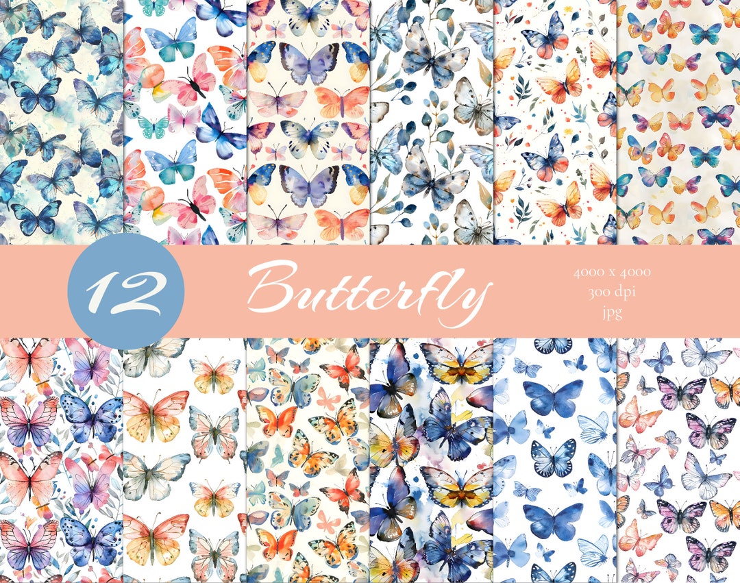 12 Watercolor Butterfly Digital Paper| Patterns| Printable| Seamless ...
