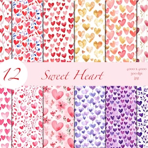 Watercolor Heart Digital Paper: Seamless Valentine Patterns (Digital Download)