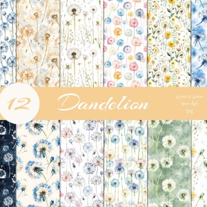 Watercolor Dandelion Digital Paper: Seamless Floral Patterns (Digital Download)