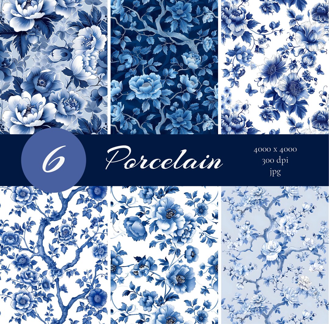 6 Porcelain Patterns Digital Paper| Printabl Seamless| Digital Download ...
