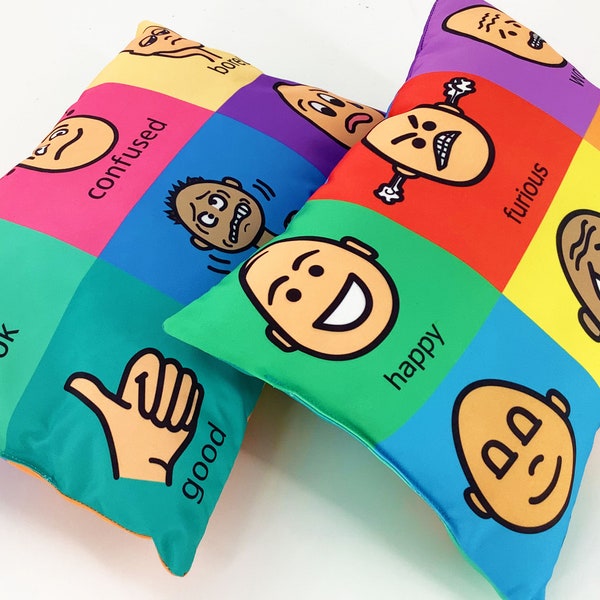 Feelings Cushion.  Sensory Learning Exploring Feelings and Emotions. Autism SEN,ADHD,Mood Therapy Mental Health Support. Wipe Clean or Soft