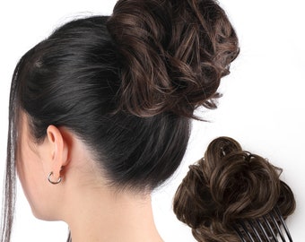 Messy Hair Bun Extension: Vegan Updo Ponytail with Comb