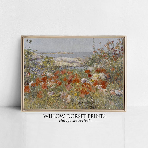 Vintage Cottage Decor | Floral Wall Art | Wildflower Painting | Maine Wall Art | Antique Nature Print | New England Coast | 1623