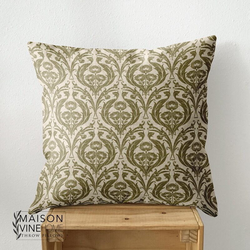 Porto Print Olive Green Throw Pillow main image 0