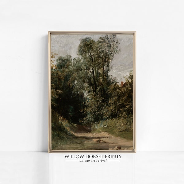 Vintage Landscape Painting | Kitchen Shelf | English Countryside | Nature Wall Art | Green Foliage | Digital Tree Print | 1487