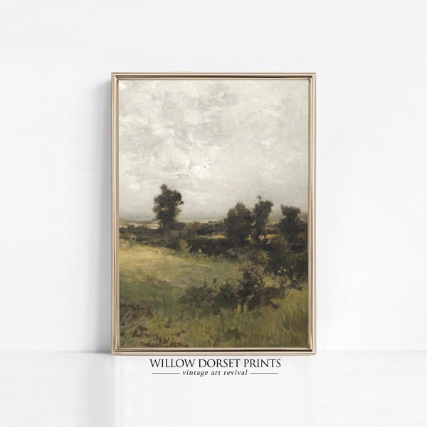 Country Landscape Print, Printable Vintage Wall Art, Rustic Farmhouse Decor, Muted Countryside Painting, 1031B