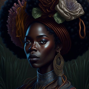 Um impressionante Afro Png, com um download digital exclusivo, capturando a beleza do século 18 de junho de 1865 e a força das mulheres negras.