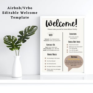 1 Strona Minimalistyczny Szablon Znaku Powitalnego Airbnb, Przewodnik Powitalny Airbnb, Znak Instrukcji Wymeldowania Wynajmującego Airbnb, Szablon Znaku WIFI Airbnb