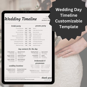 Wedding Day Timeline Template, Wedding day Schedule, Wedding Day Planner, Wedding Day Organizer, Wedding Schedule, Editable Order of events