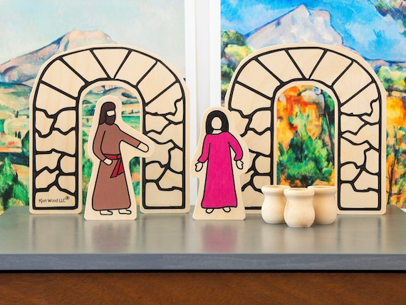 Water to Wine Bible Story: Wood Figures, Hands-On Learning