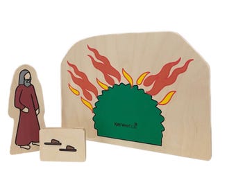 Moses and the Burning Bush: Wood Figures, Bible Story
