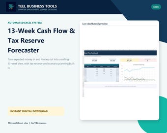 13-Week Cash Flow Forecast Excel Template with Tax Reserve Dashboard
