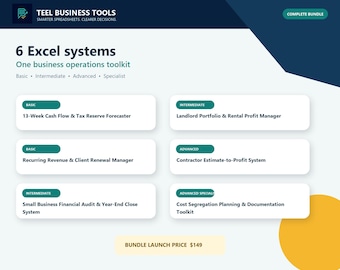 Small Business Excel Template Bundle with Six Automated Operations Workbooks