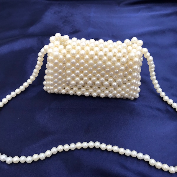 Pearl Beaded Bag with Strap, White Pearl Bag, Pearl Beaded Purse, Christmas Bag , Pearl Bridal Bag, Bag for Woman, Handmade Bag , Beads Bag