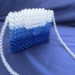 Bolso de cuentas de tres colores, bolso de cristal, bolso mixto, bolso transparente, bolso de novia, bolso para mujer, bolso azul oscuro, bolso hecho a mano, bolso de cuentas