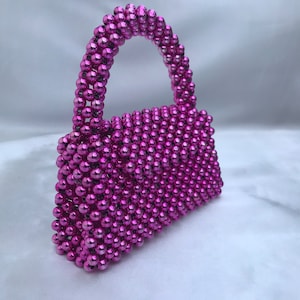 Pink Beaded Bag , Beaded Bag, Bright Pink Beaded Purse, Christmas Bag , Pink Bridal Bag , Bag for Woman, Handmade Bag , Beads Bag